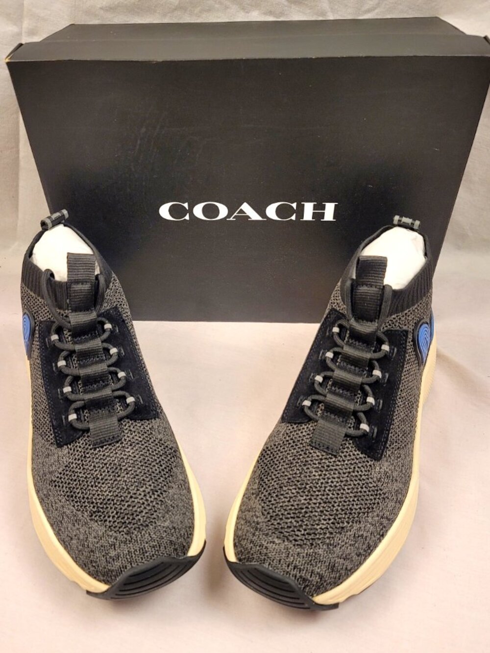 NEW Coach G4914 Knit Runner Sneakers Black Blue Mid Top Shoes Mens Size 12 D